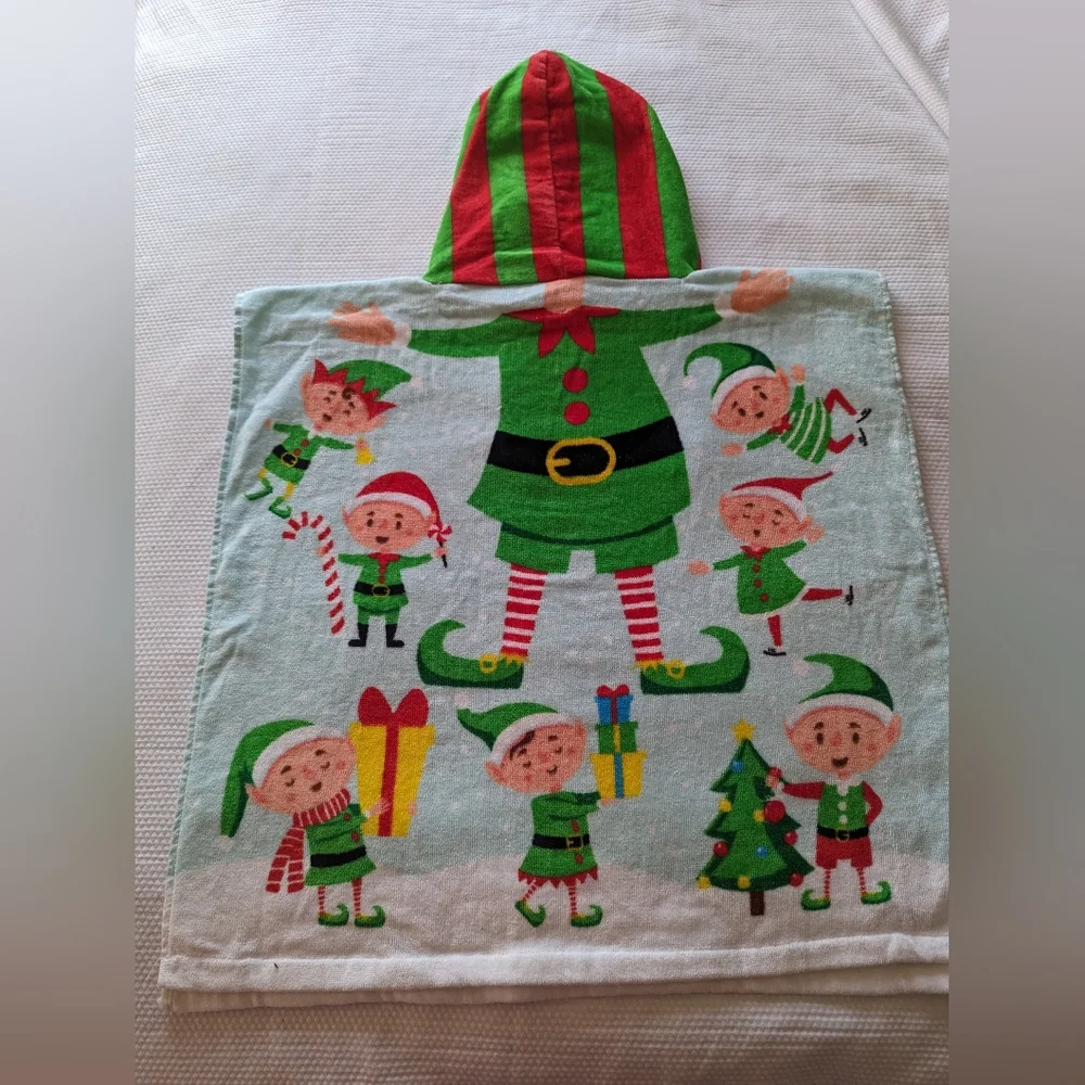Elfos Christmas Hooded Bath Towel Toddler Young Kids.